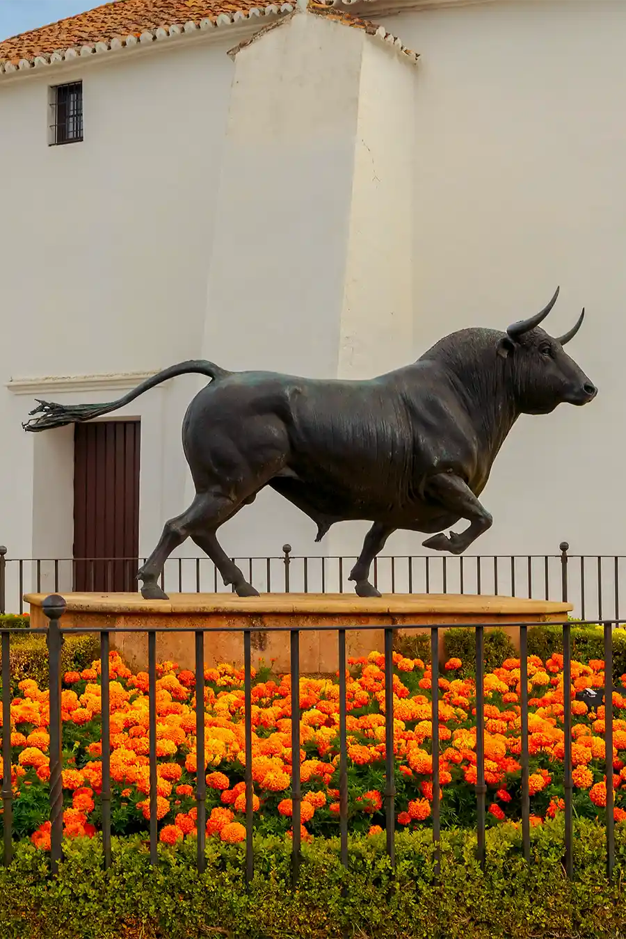 Photo of the Bull Statue in front of the Bullring in Ronda