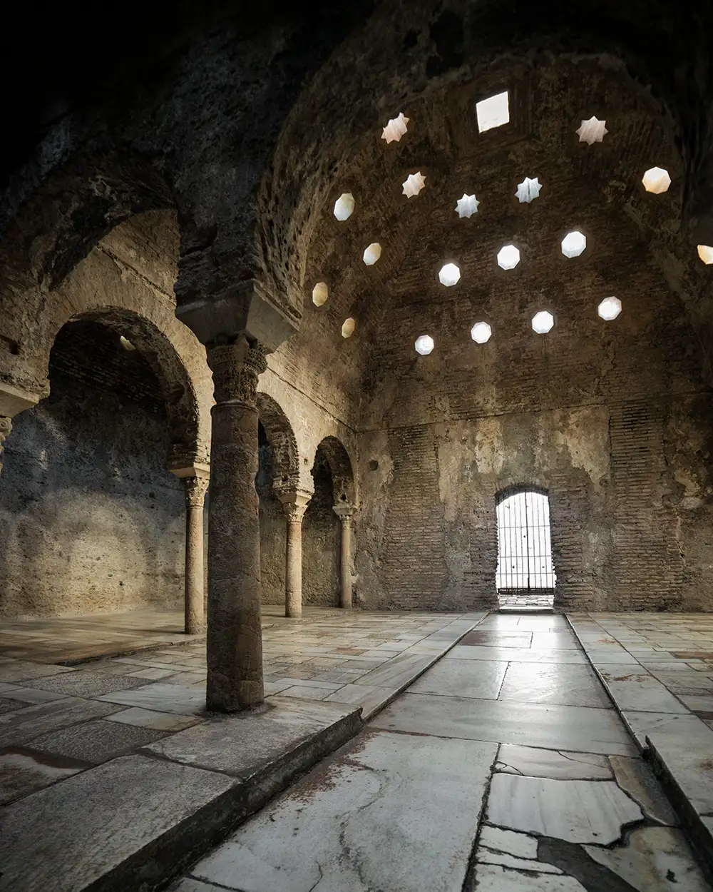 Inside a room of the Arab Bath from Ronda in Spain