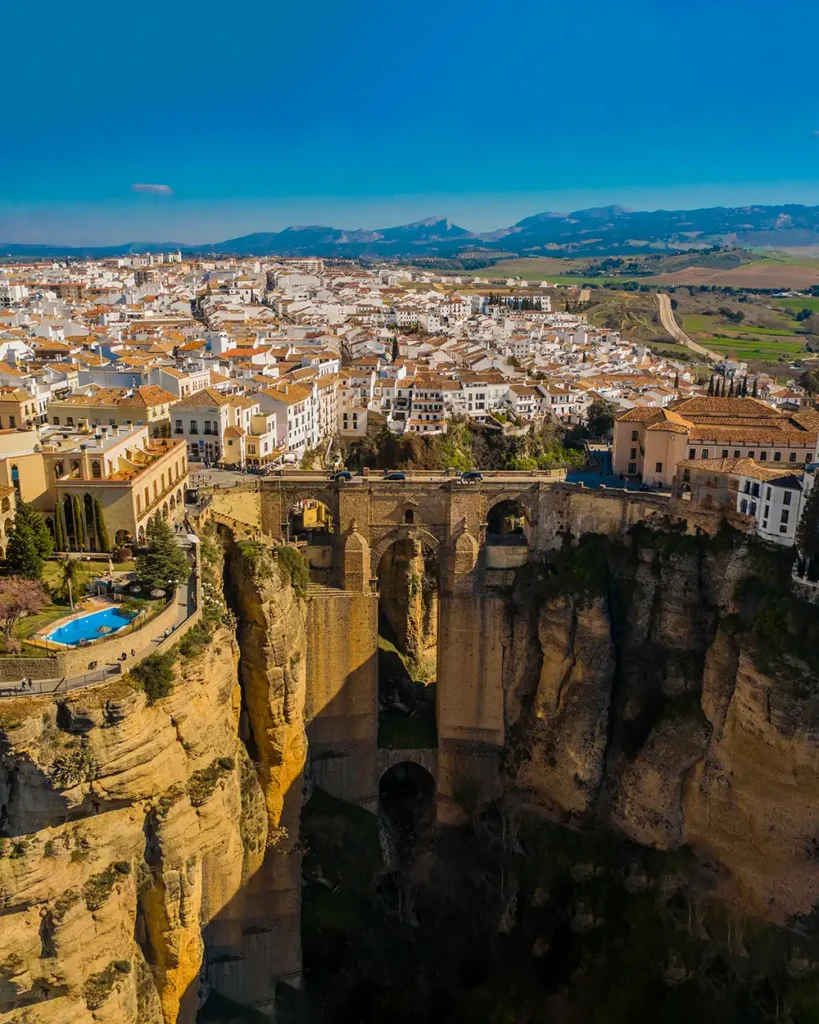 Aerial photograph of the Puente Nuevo in the city of Ronda